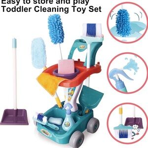 NWT Kids Cleaning Set, Play Housekeeping Cart & Cleaning Supplies 12 pieces, 3+
